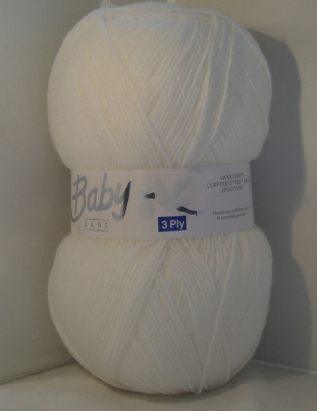 Baby Care 3 Ply Yarn 10 x 100g Balls White - Click Image to Close